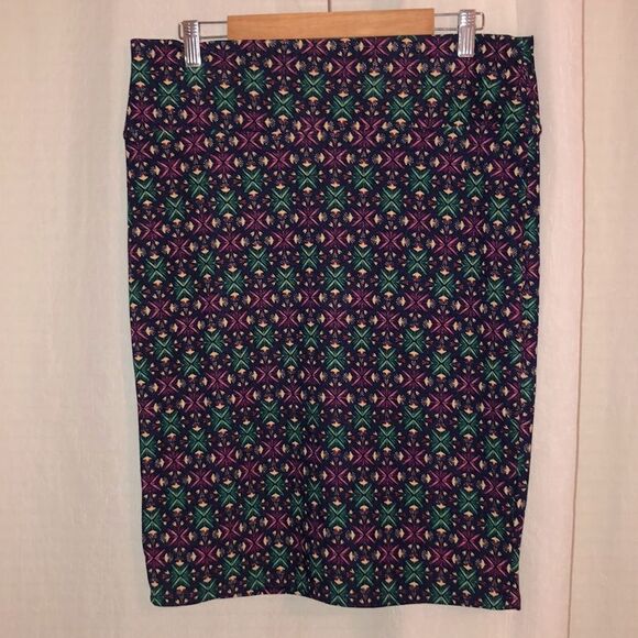 LuLaRoe XL Black Green Fuchsia Yellow Brown Stretch Cassie Pencil Skirt - Picture 1 of 9